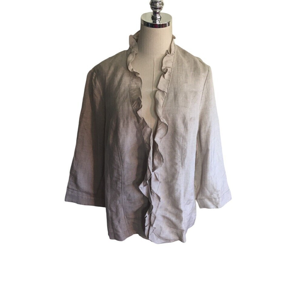 Lane Bryant Top Women's Size 16 Gray Linen Blend Ruffley Hook & Loop Closure